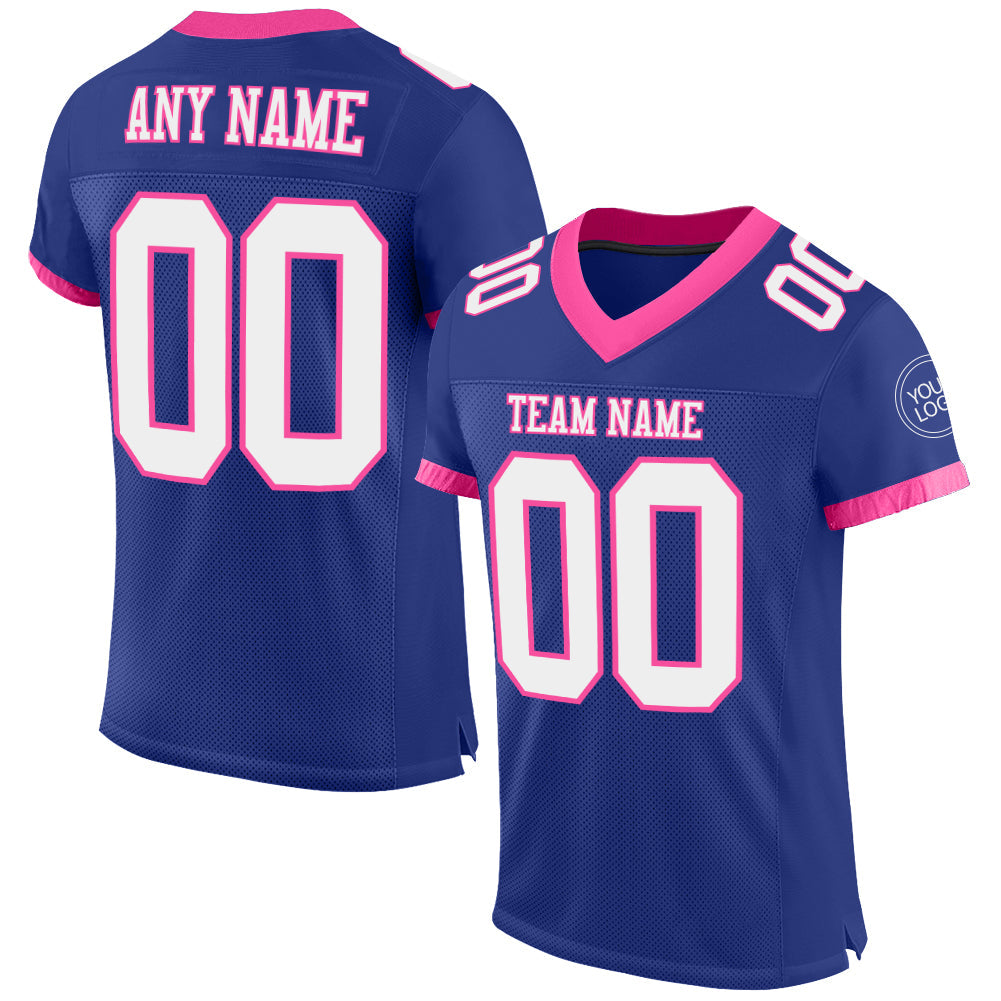 Custom Royal White-Pink Mesh Authentic Football Jersey - Main View