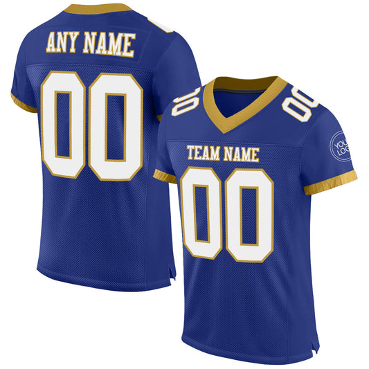Custom Royal White-Old Gold Mesh Authentic Football Jersey - Main View