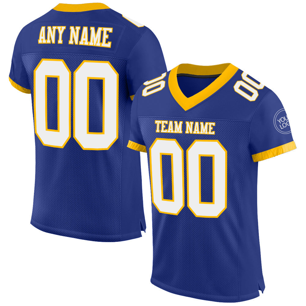 Custom Royal White-Gold Mesh Authentic Football Jersey - Main View