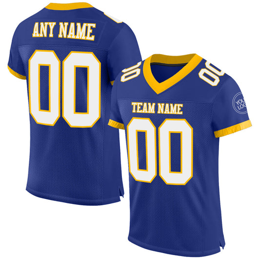 Custom Royal White-Gold Mesh Authentic Football Jersey - Main View