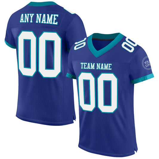 Custom Royal White-Teal Mesh Authentic Football Jersey - Main View