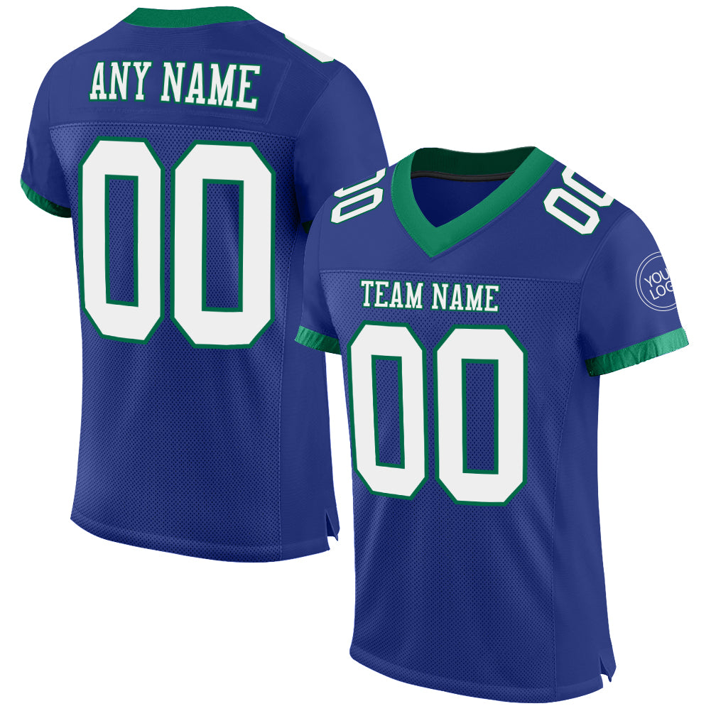 Custom Royal White-Kelly Green Mesh Authentic Football Jersey - Main View