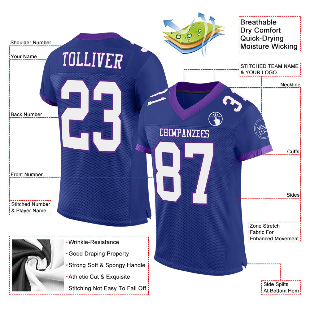 Custom Royal White-Purple Mesh Authentic Football Jersey view 2