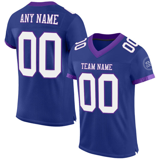 Custom Royal White-Purple Mesh Authentic Football Jersey - Main View