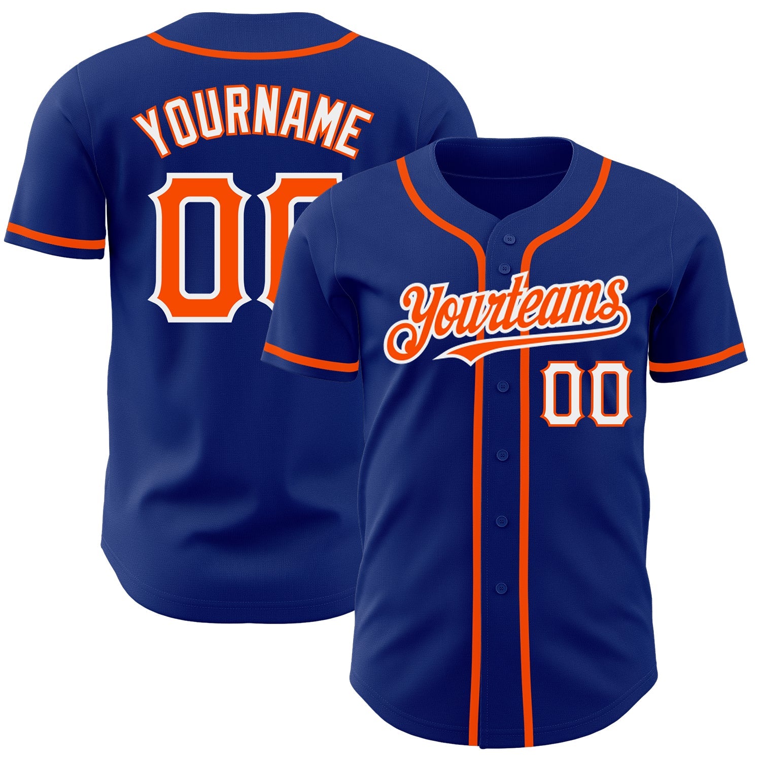 Custom Royal Orange-White Authentic Baseball Jersey - Main View