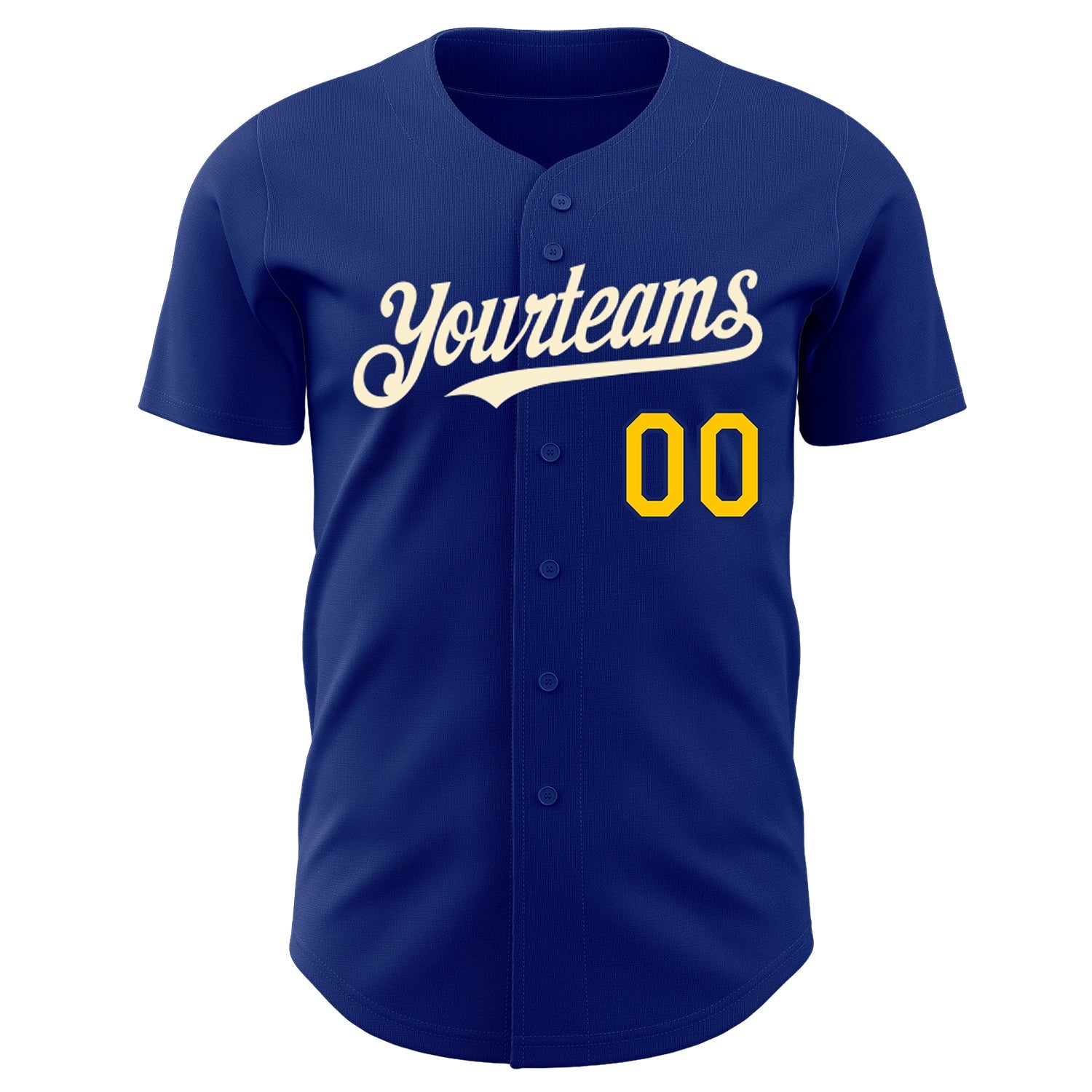 Custom Royal Yellow-Cream Authentic Baseball Jersey view 2