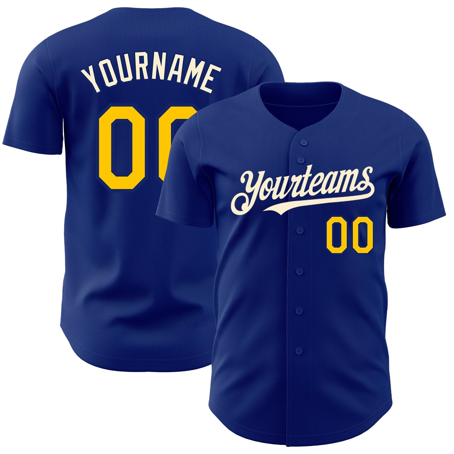 Custom Royal Yellow-Cream Authentic Baseball Jersey - Main View