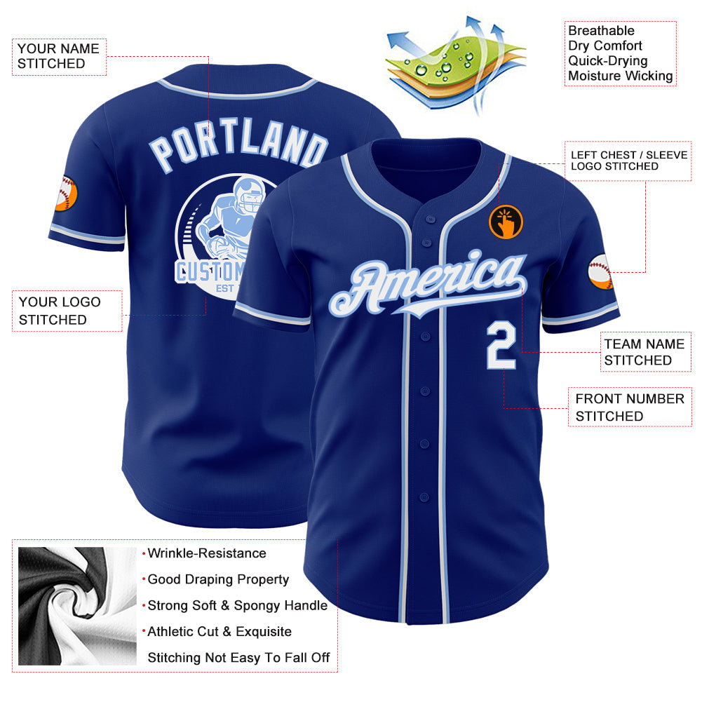Custom Royal White-Light Blue Authentic Baseball Jersey view 3