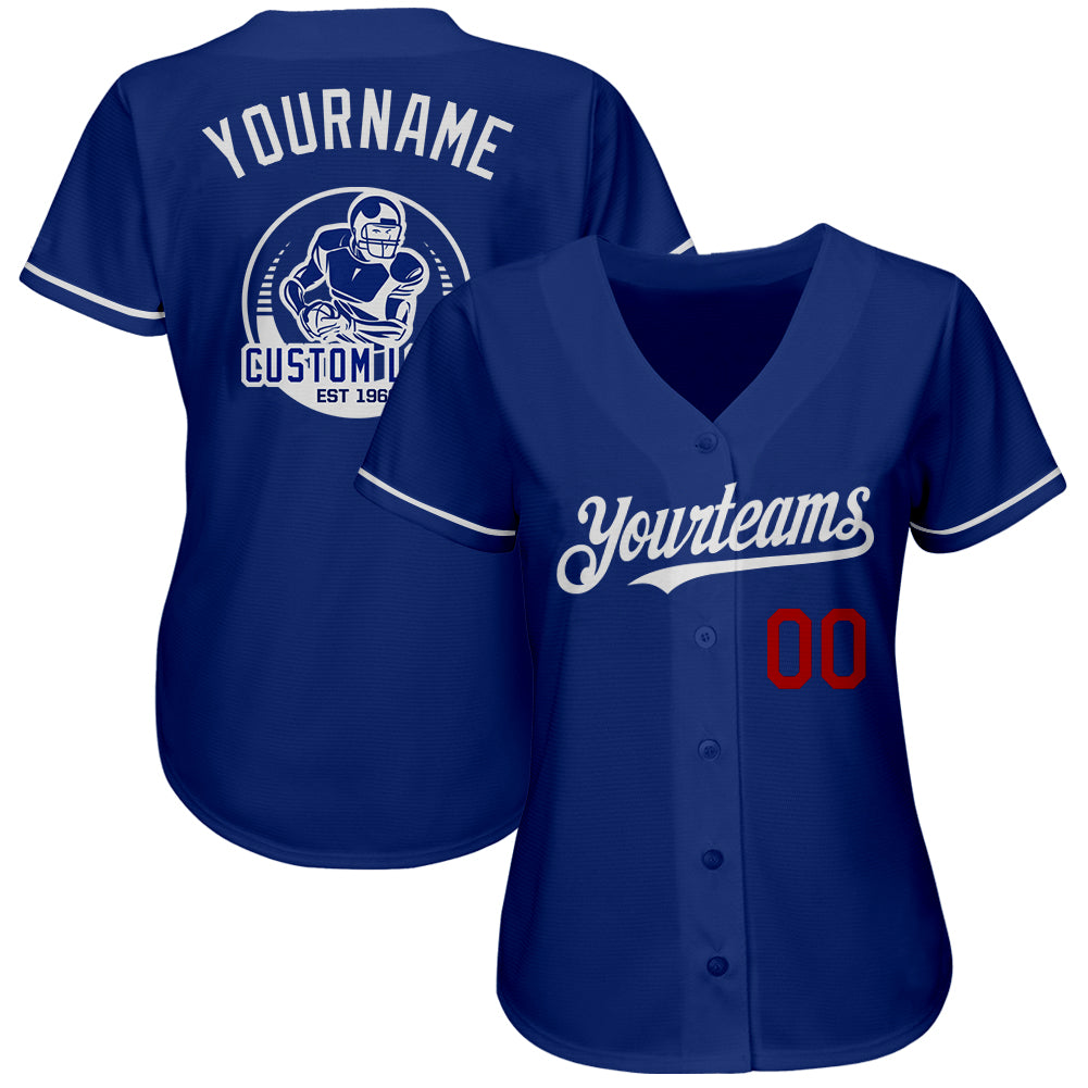 Custom Royal Red-White Authentic Baseball Jersey view 2