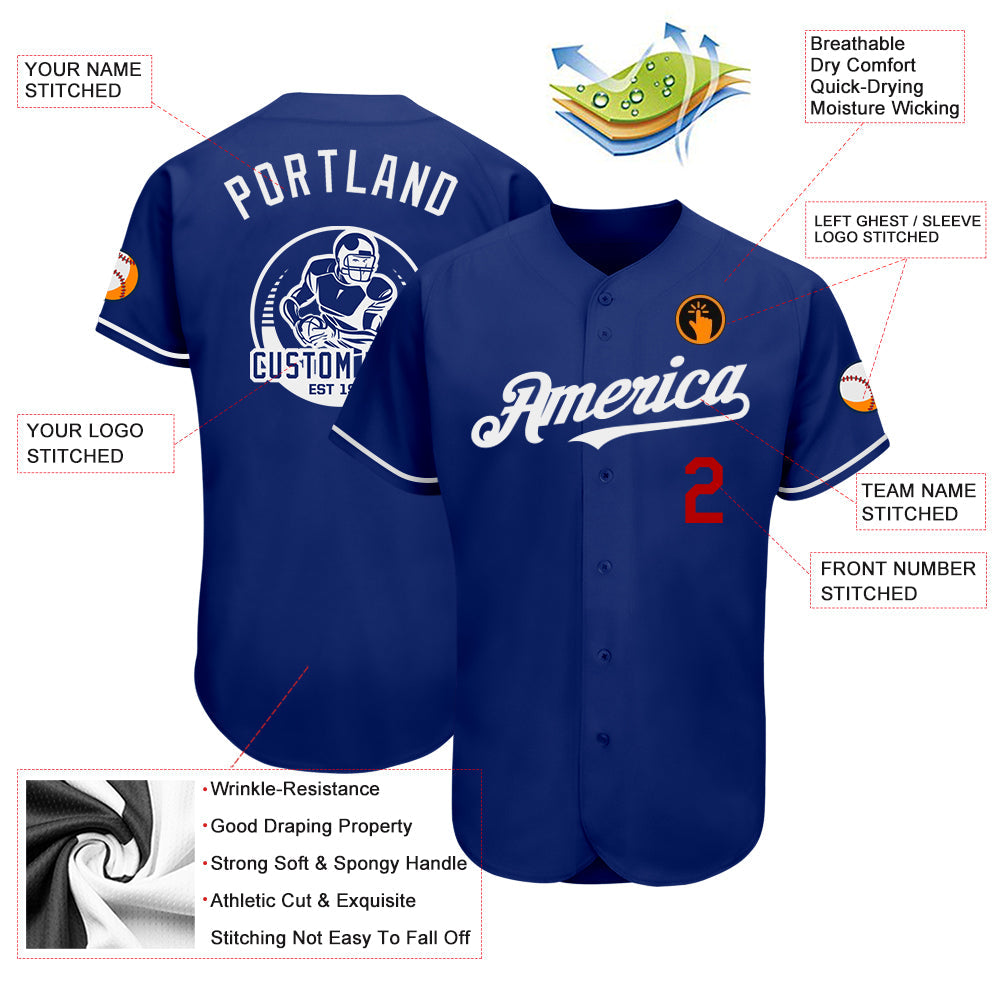 Custom Royal Red-White Authentic Baseball Jersey view 3