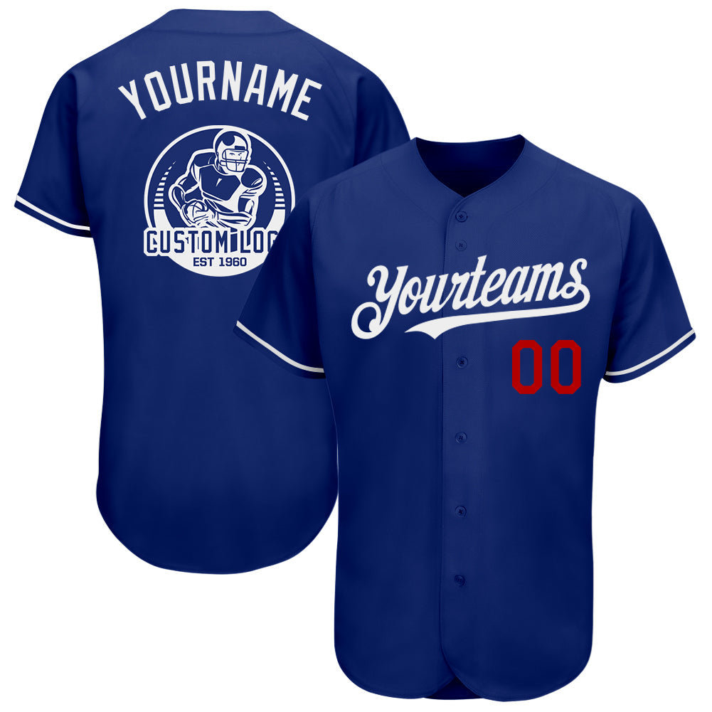 Custom Royal Red-White Authentic Baseball Jersey - Main View