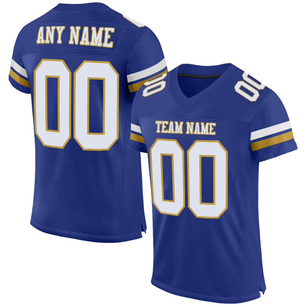 Custom Royal White-Old Gold Mesh Authentic Football Jersey - Main View