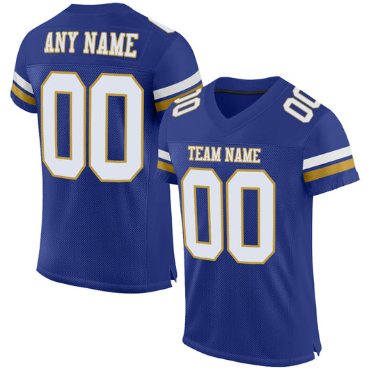 Custom Royal White-Old Gold Mesh Authentic Football Jersey - Main View