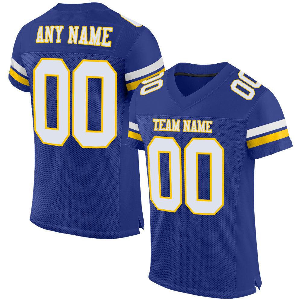 Custom Royal White-Yellow Mesh Authentic Football Jersey - Main View
