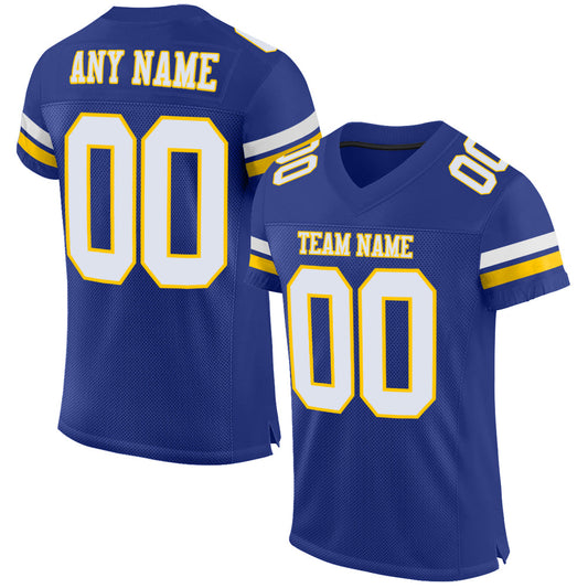 Custom Royal White-Yellow Mesh Authentic Football Jersey - Main View
