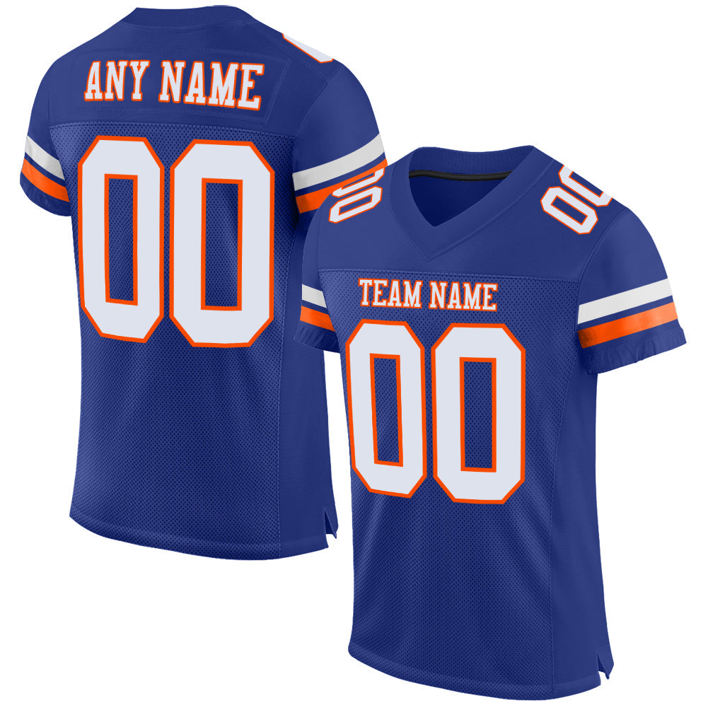 Custom Royal White-Orange Mesh Authentic Football Jersey - Main View