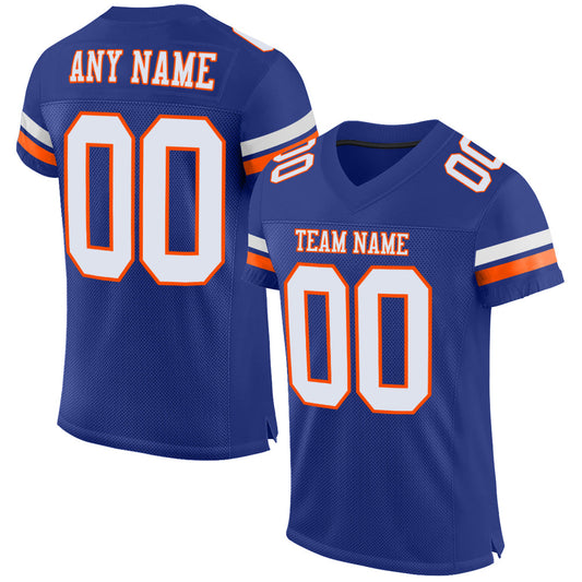 Custom Royal White-Orange Mesh Authentic Football Jersey - Main View