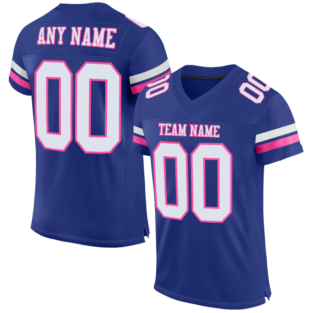 Custom Royal White-Pink Mesh Authentic Football Jersey - Main View