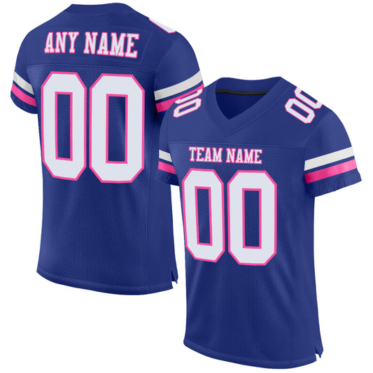 Custom Royal White-Pink Mesh Authentic Football Jersey - Main View