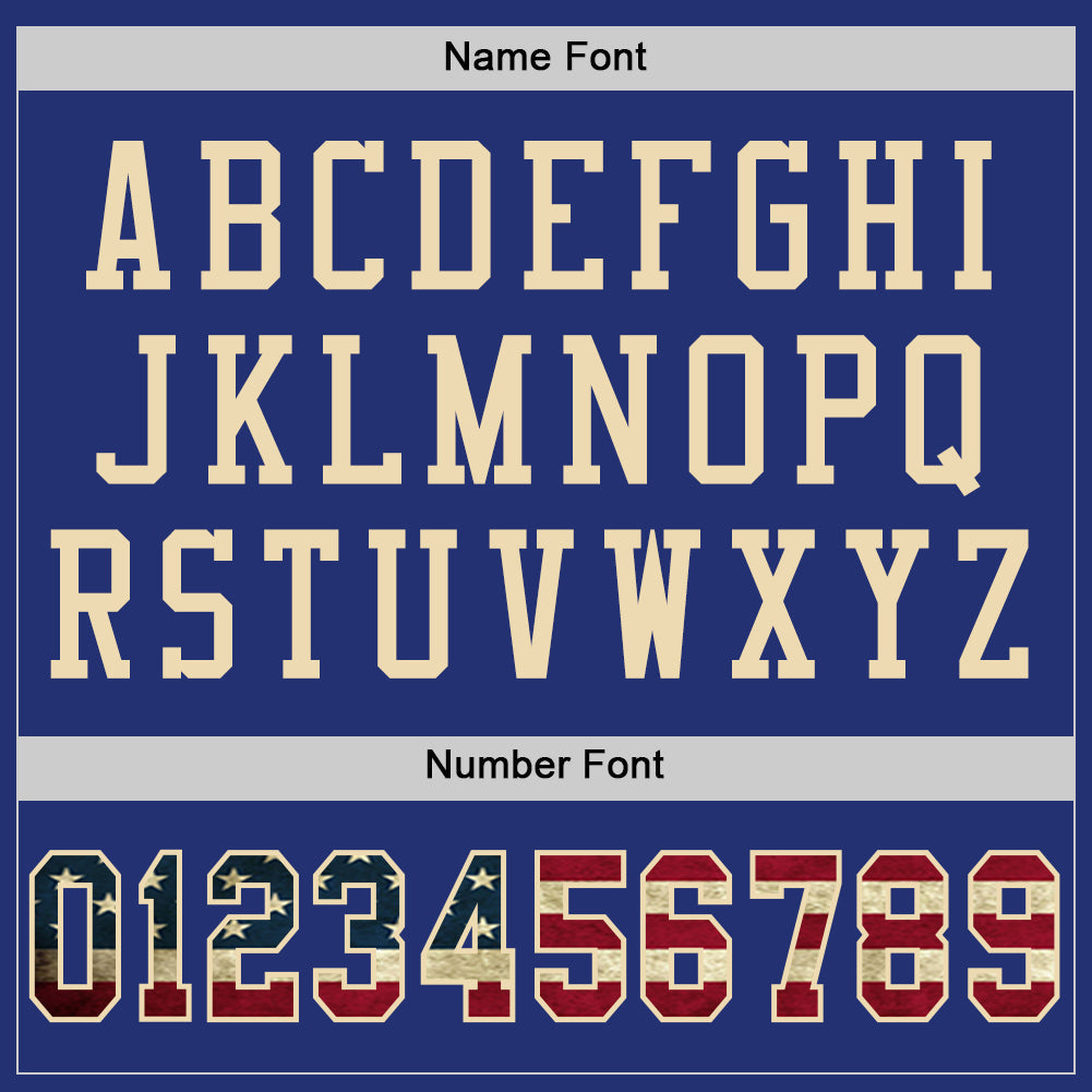 Custom Royal Vintage USA Flag-City Cream Mesh Authentic Football Jersey view 4