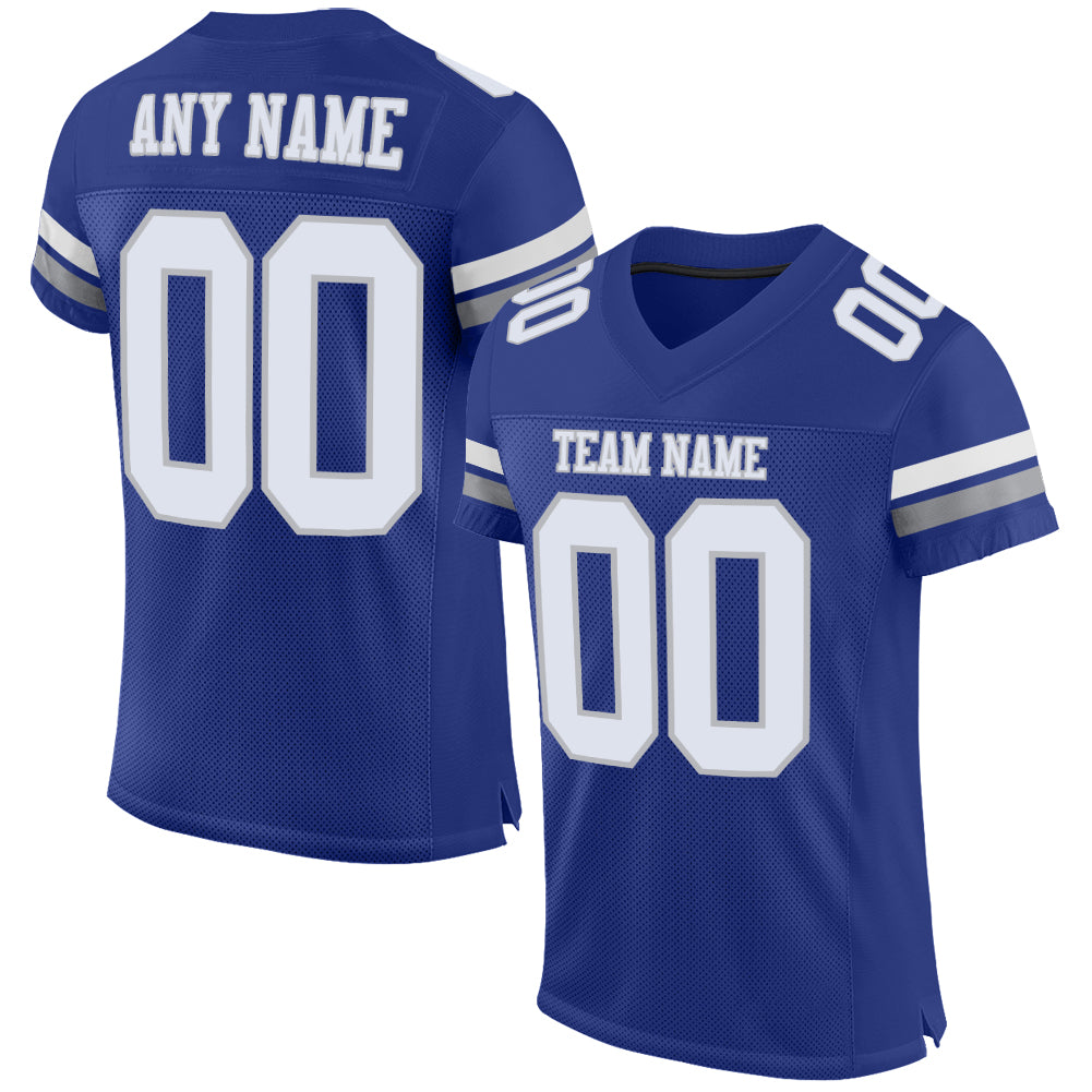 Custom Royal White-Gray Mesh Authentic Football Jersey - Main View