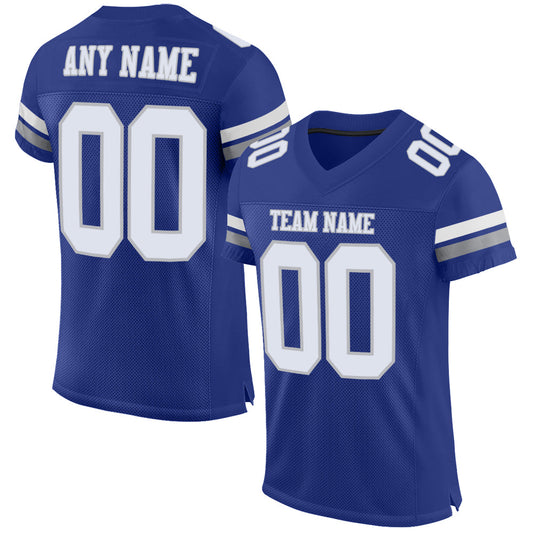 Custom Royal White-Gray Mesh Authentic Football Jersey - Main View