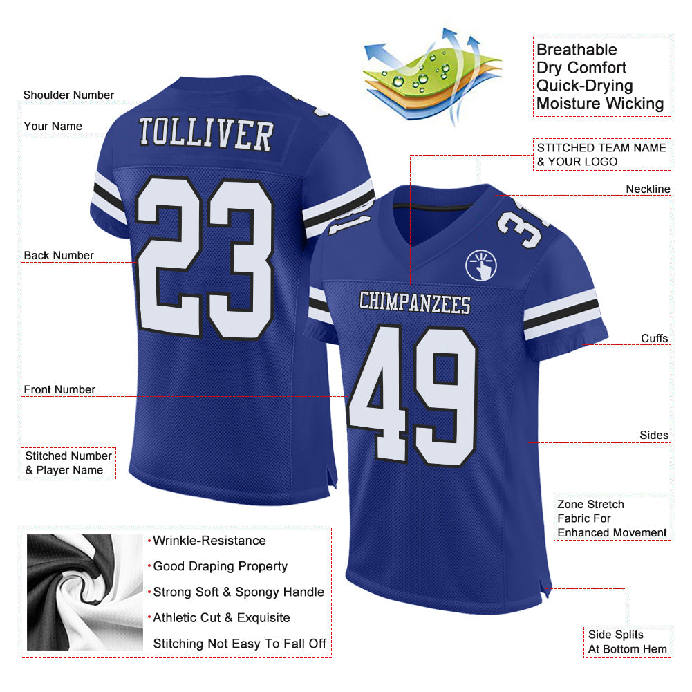Custom Royal White-Black Mesh Authentic Football Jersey view 2