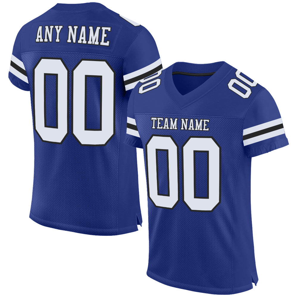 Custom Royal White-Black Mesh Authentic Football Jersey - Main View