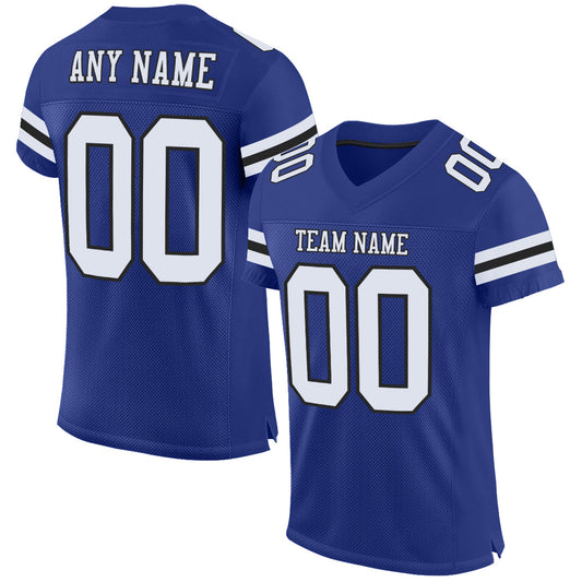 Custom Royal White-Black Mesh Authentic Football Jersey - Main View