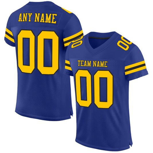 Custom Royal Yellow-Black Mesh Authentic Football Jersey - Main View