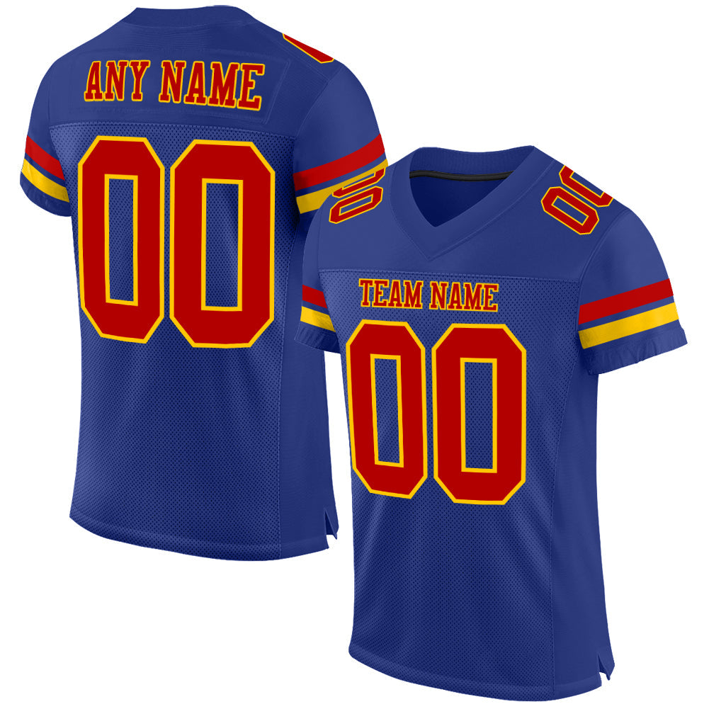Custom Royal Red-Yellow Mesh Authentic Football Jersey - Main View