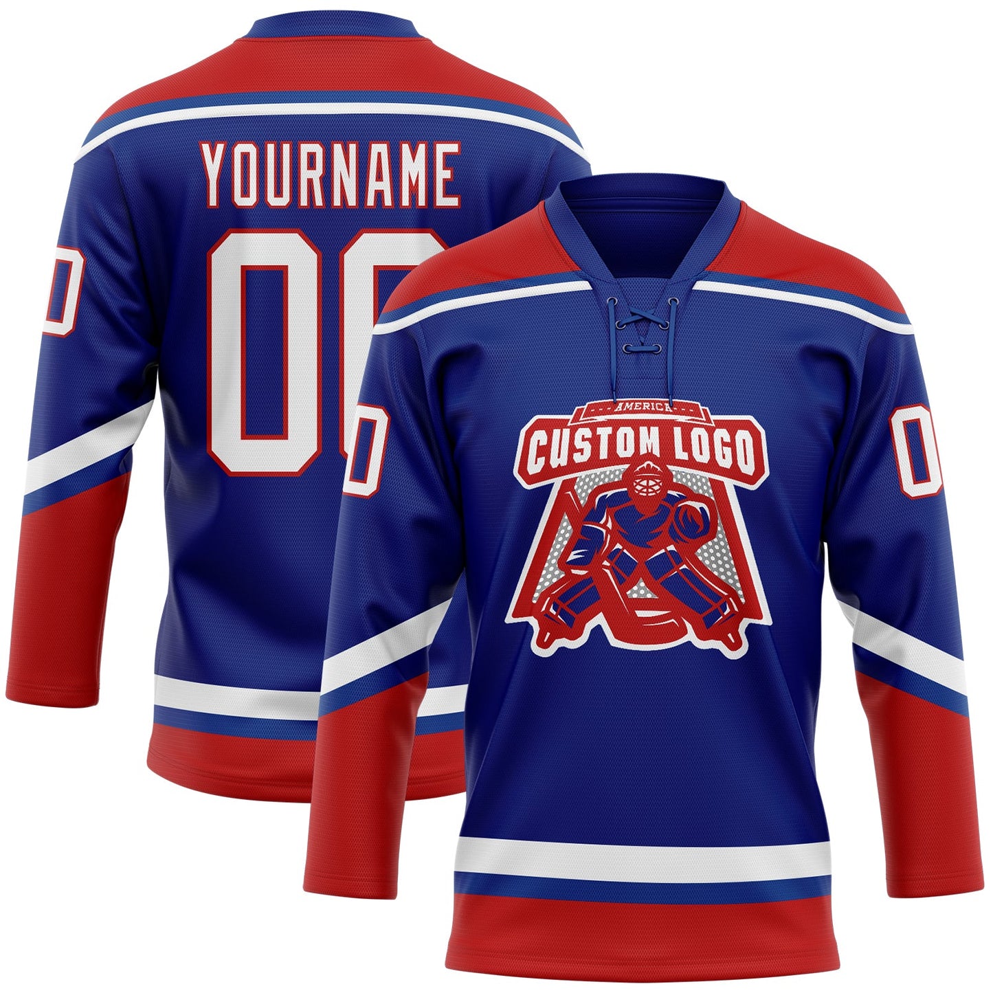 Custom Royal White-Red Hockey Lace Neck Jersey view 2