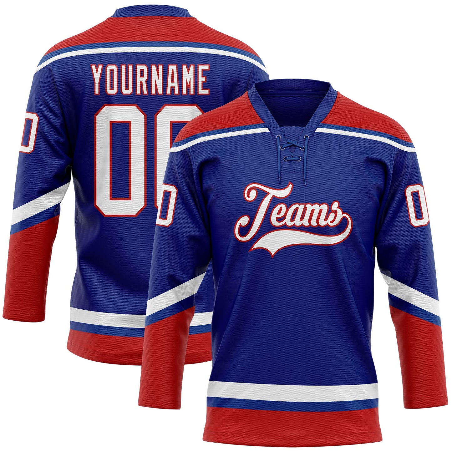 Custom Royal White-Red Hockey Lace Neck Jersey - Main View