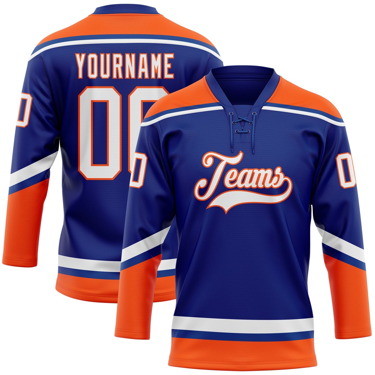 Custom Royal White-Orange Hockey Lace Neck Jersey - Main View