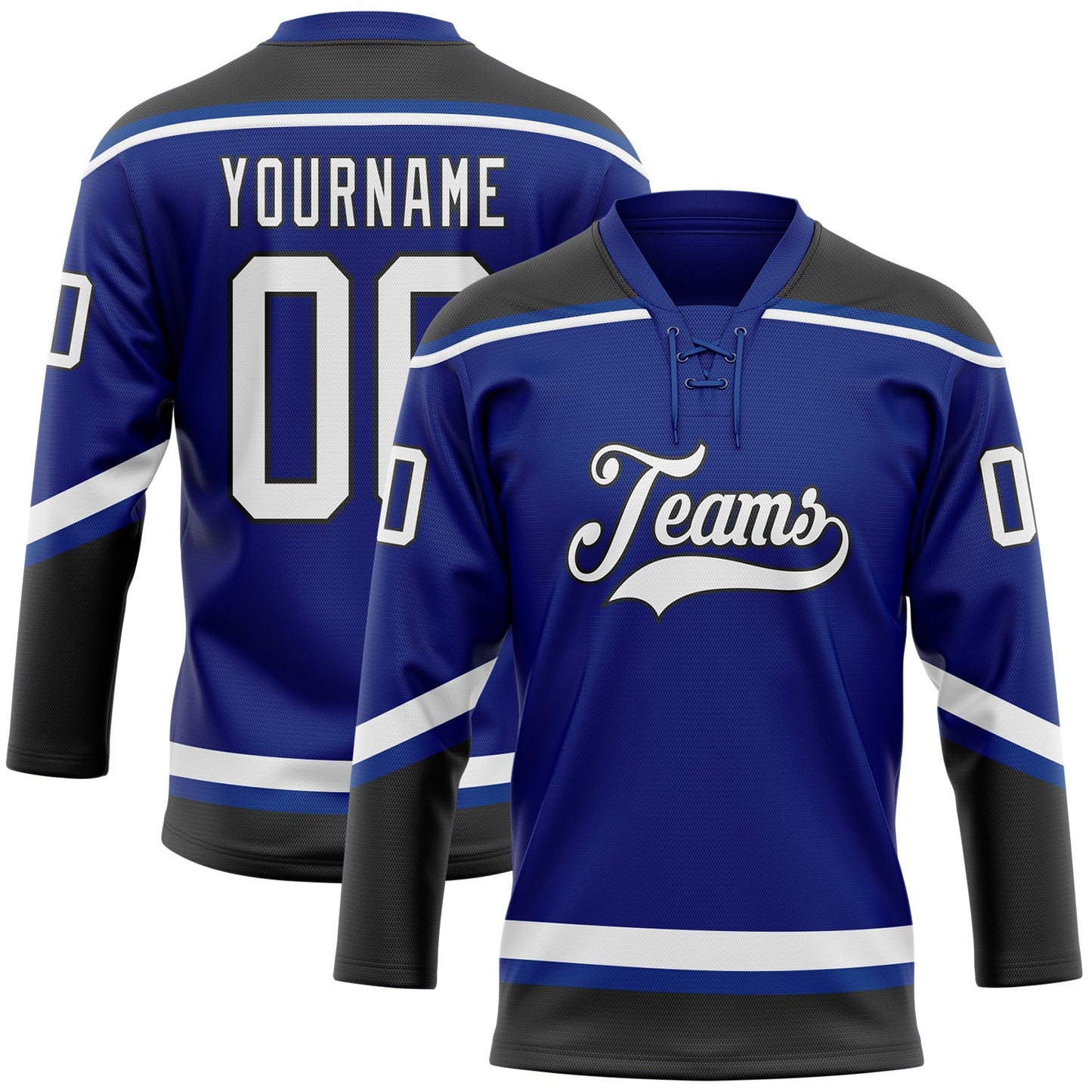 Custom Royal White-Black Hockey Lace Neck Jersey - Main View