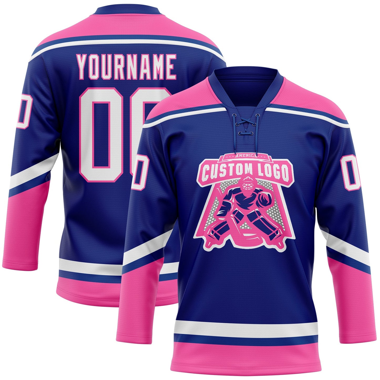 Custom Royal White-Pink Hockey Lace Neck Jersey view 2