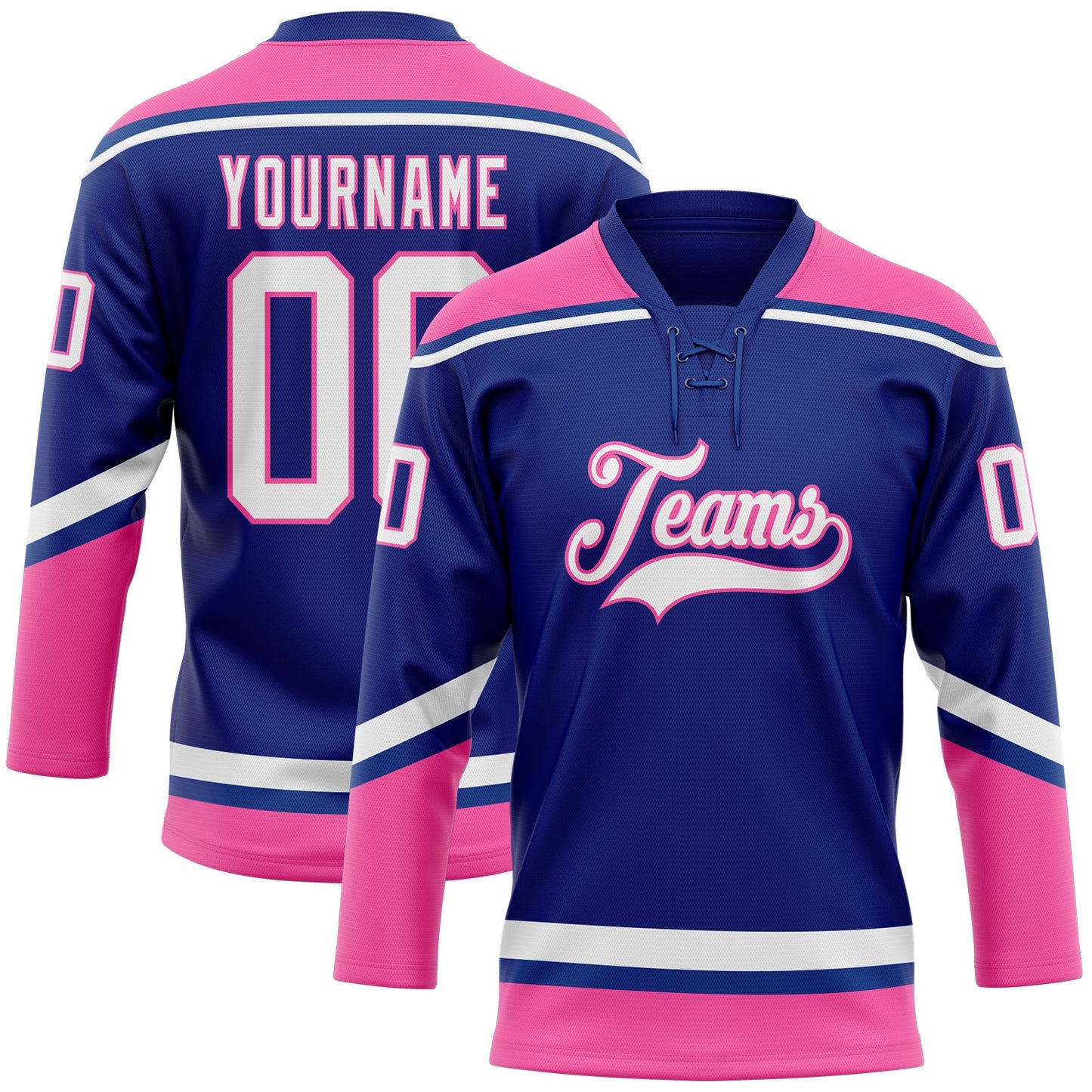Custom Royal White-Pink Hockey Lace Neck Jersey - Main View