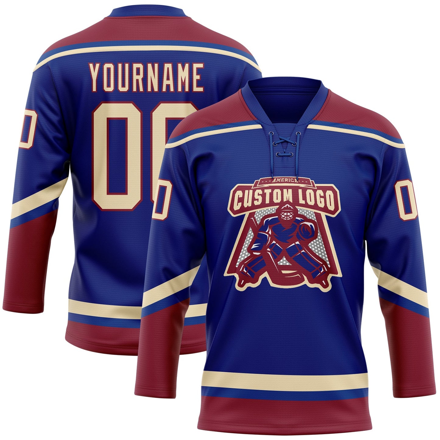 Custom Royal City Cream-Crimson Hockey Lace Neck Jersey view 2