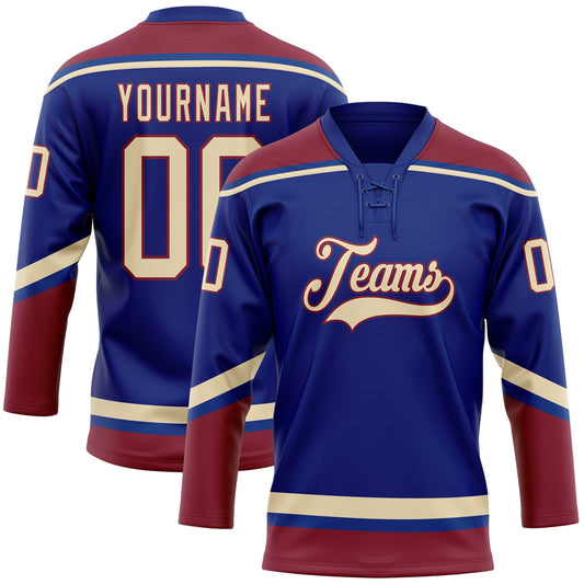 Custom Royal City Cream-Crimson Hockey Lace Neck Jersey - Main View