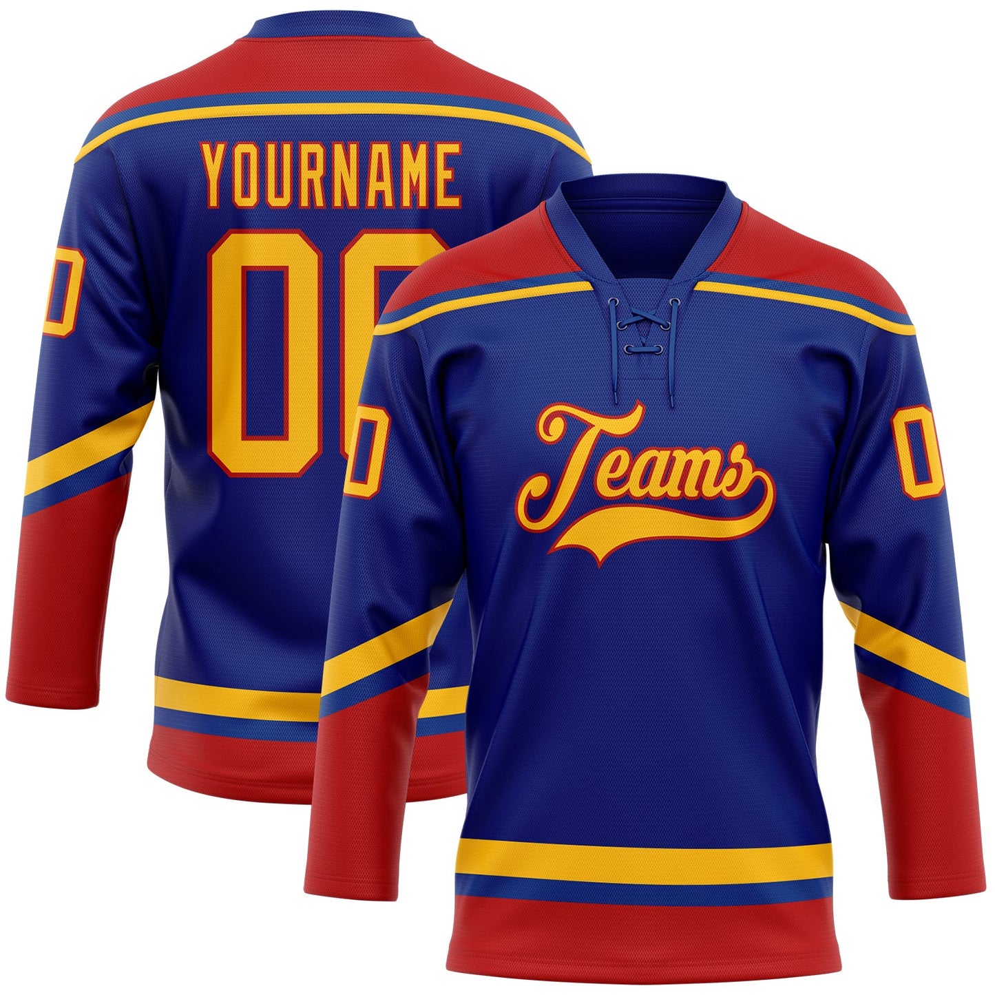 Custom Royal Gold-Red Hockey Lace Neck Jersey - Main View