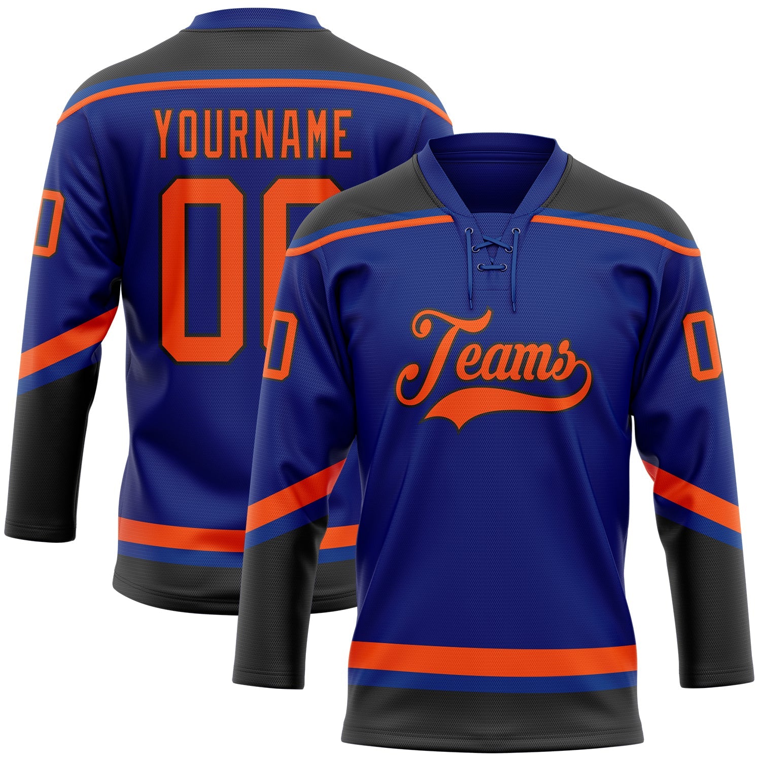 Custom Royal Orange-Black Hockey Lace Neck Jersey - Main View