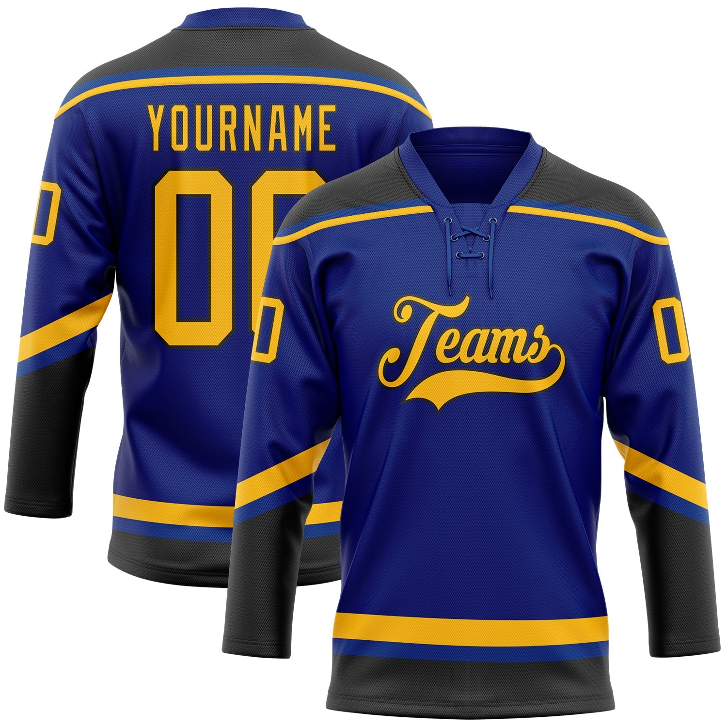 Custom Royal Gold-Black Hockey Lace Neck Jersey - Main View