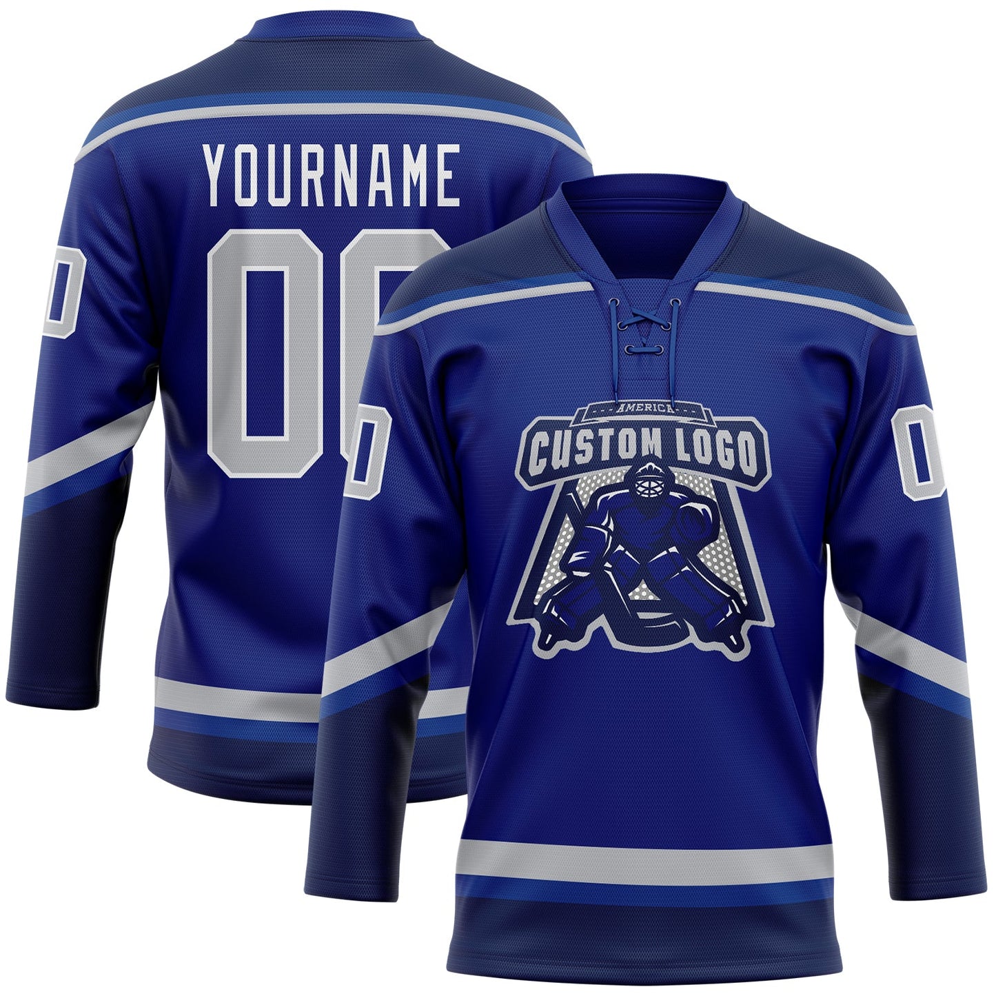 Custom Royal Gray-Navy Hockey Lace Neck Jersey view 2