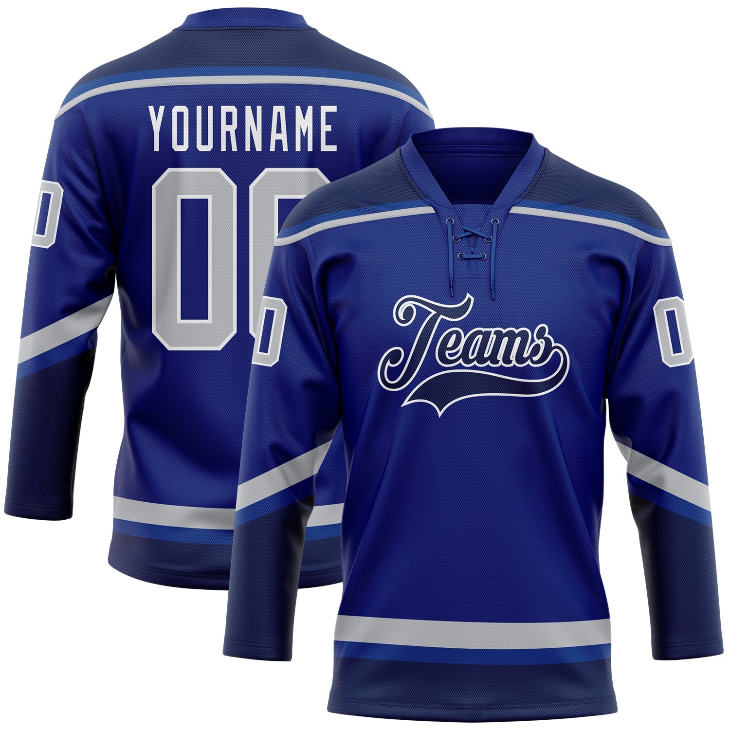Custom Royal Gray-Navy Hockey Lace Neck Jersey - Main View