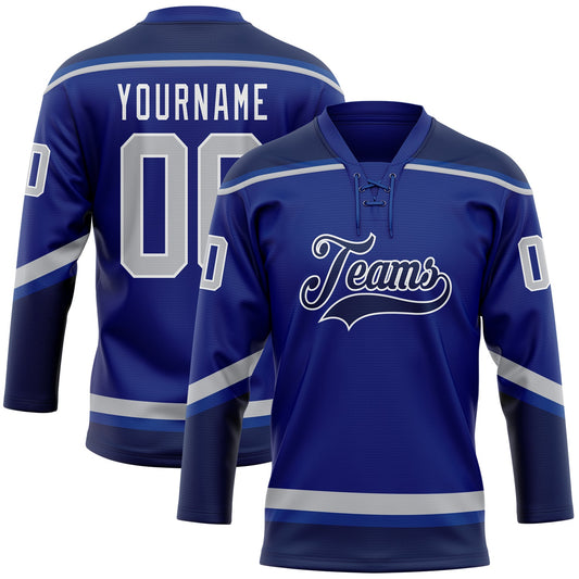 Custom Royal Gray-Navy Hockey Lace Neck Jersey - Main View