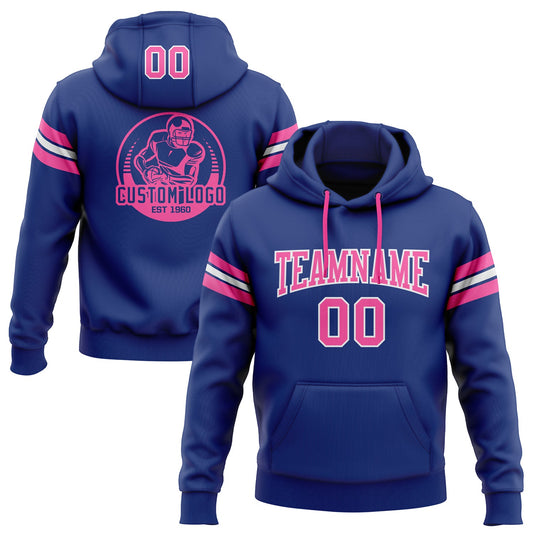 Custom Stitched Royal Pink-White Football Pullover Sweatshirt Hoodie - Main View
