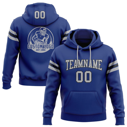 Custom Stitched Royal Gray-Black Football Pullover Sweatshirt Hoodie - Main View