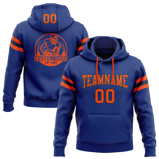 Custom Stitched Royal Orange-Black Football Pullover Sweatshirt Hoodie - Main View