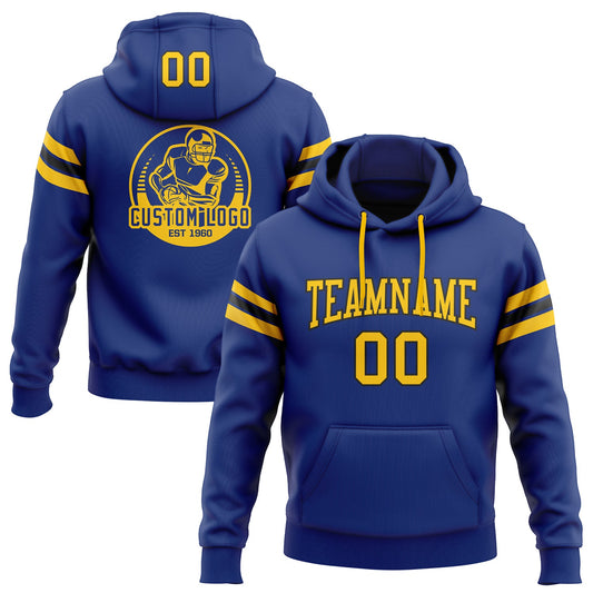 Custom Stitched Royal Yellow-Black Football Pullover Sweatshirt Hoodie - Main View