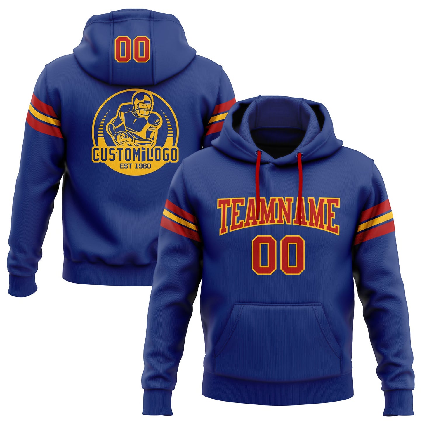 Custom Stitched Royal Red-Gold Football Pullover Sweatshirt Hoodie - Main View